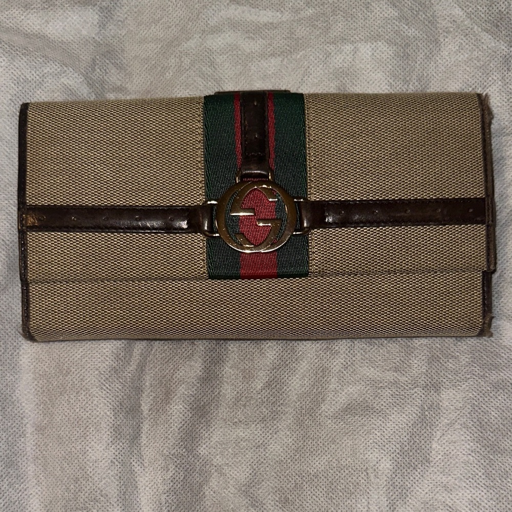 Gucci Tan and Brown Stripe Wallet